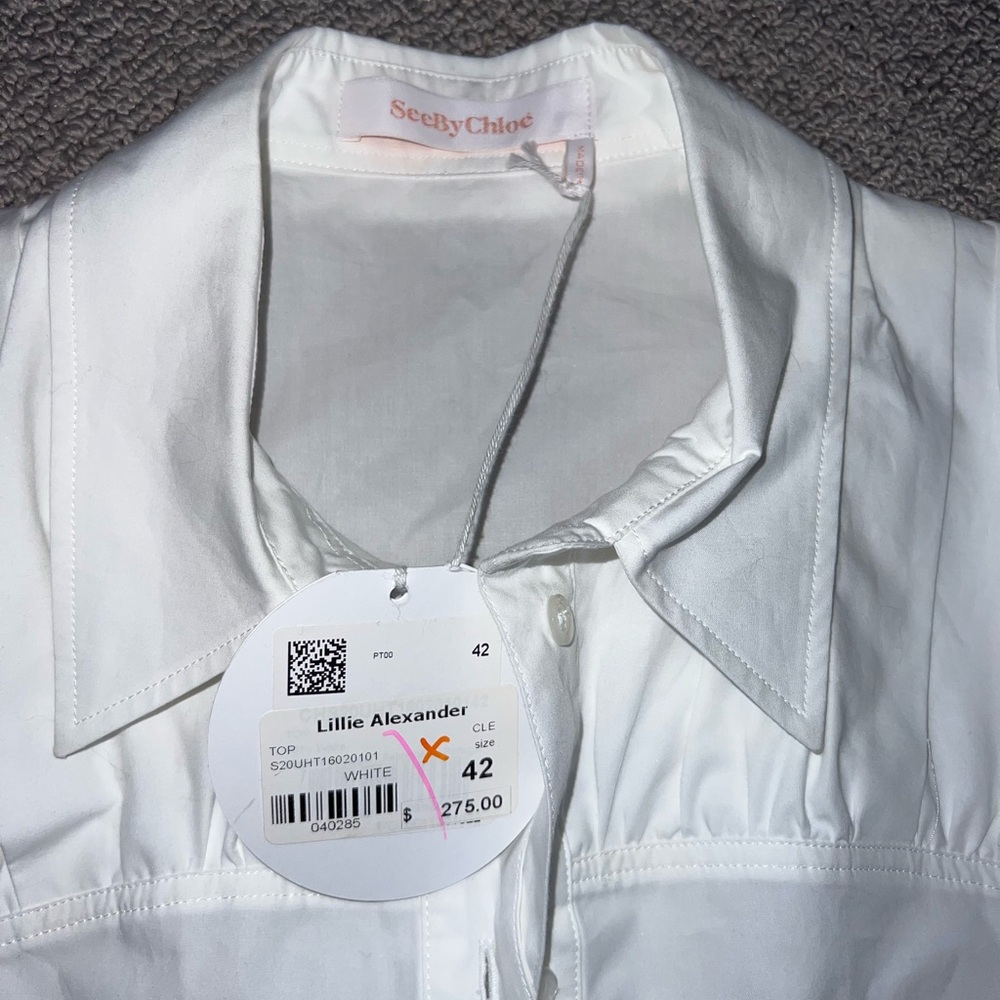 Chloe White Sleeveless Collar Button Down Shirt